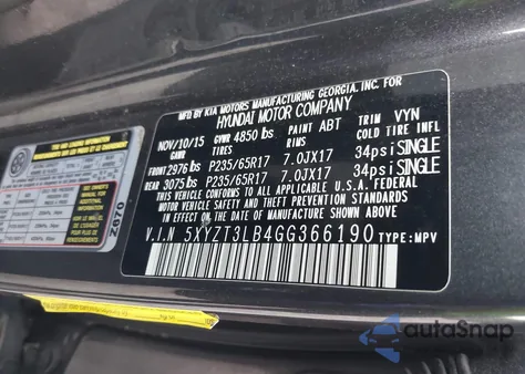 2016 Hyundai Santa Fe Sport 2.4L from USA, damaged, VIN 5XYZT3LB4GG366190